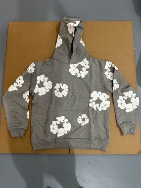 Gray Floral Print Pullover Hoodie - Men